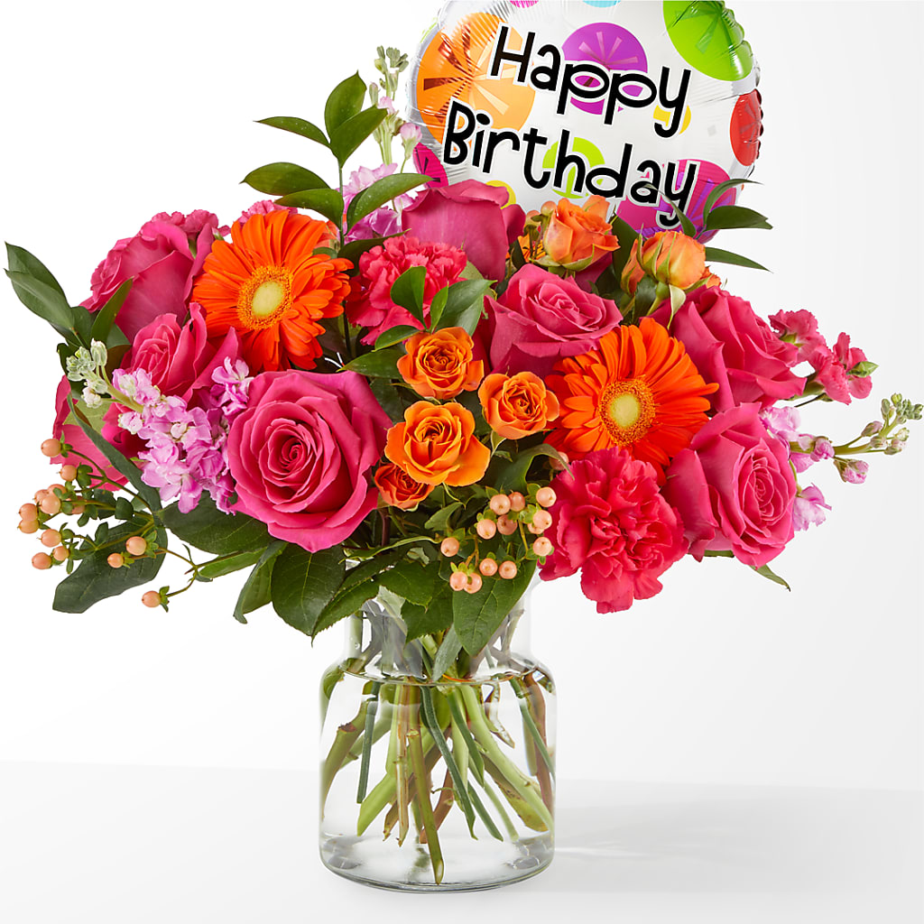 Fiesta Bouquet with Birthday Balloon – Danville Floral And Gifts Llc, Danville IL