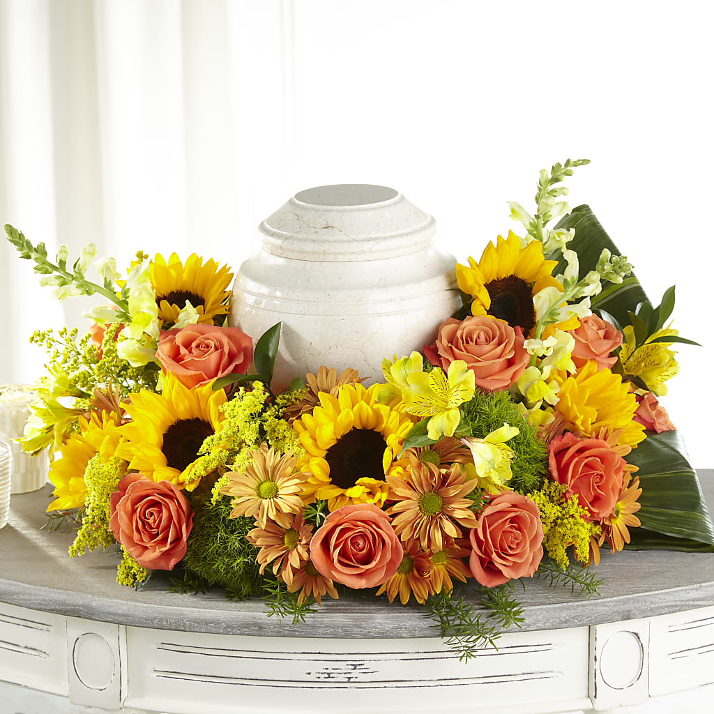Faithful Sunflower Cremation Adornment – Danville Floral And Gifts Llc, Danville IL